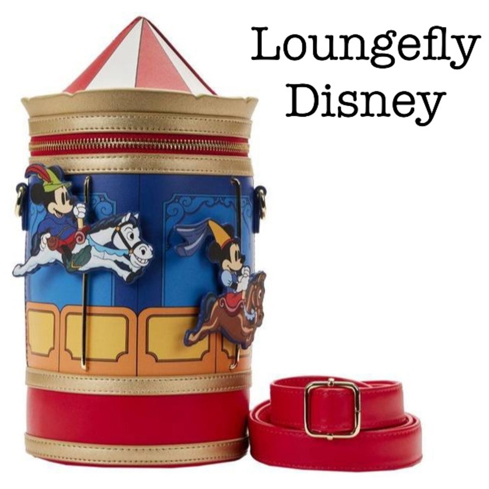 New Loungefly Disney Little Tailor Mickey Minnie Mouse Carousel Crossbody Bag